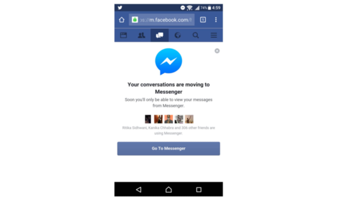 The social networking platform is pushing users to download the messenger app.