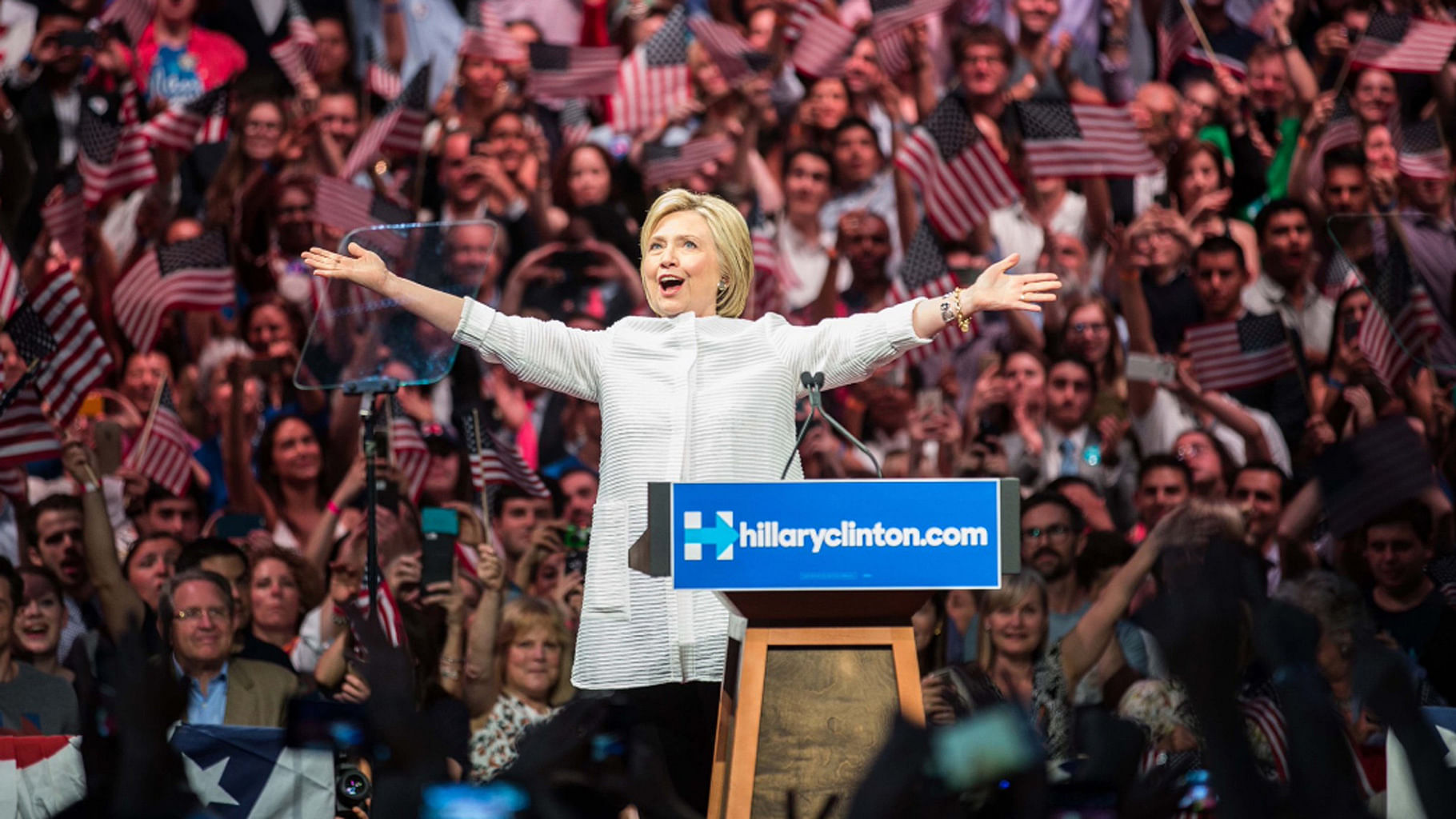 Hillary Clinton declared herself the Democratic Party nominee for US president on Tuesday. (Photo Courtesy:<a href="https://twitter.com/HillaryClinton"> Twitter.com/HillaryClinton</a>)