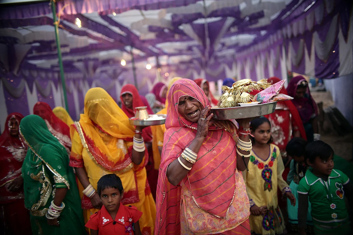 Women sing traditional marital songs at a village wedding in Jaswantpura, Rajasthan. Musical traditions often centre around community events such as births, festivals, marriages and deaths. (Photo: Souvid Datta) 