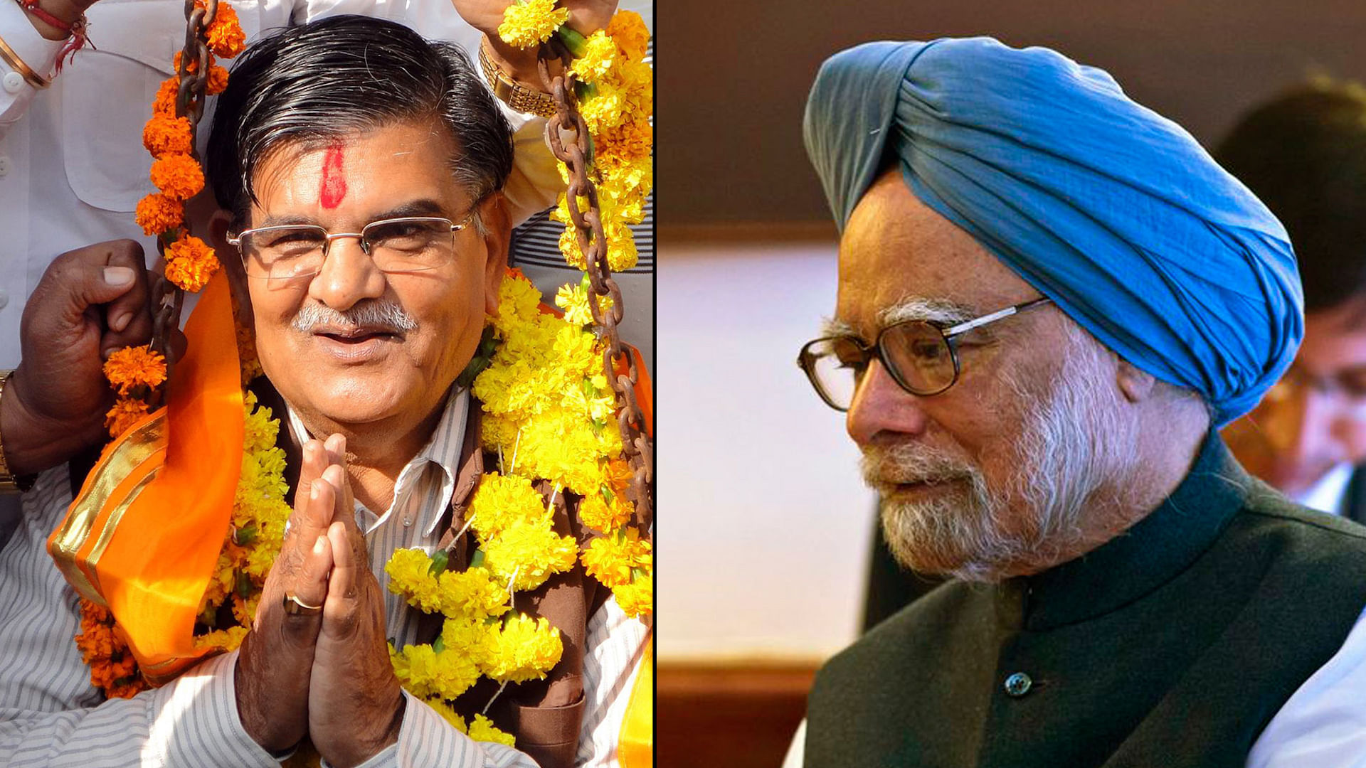 Gulab Chand Kataria used foul language to describe Manmohan Singh at a BJP workers meet (Photo: Altered by The Quint)&nbsp;