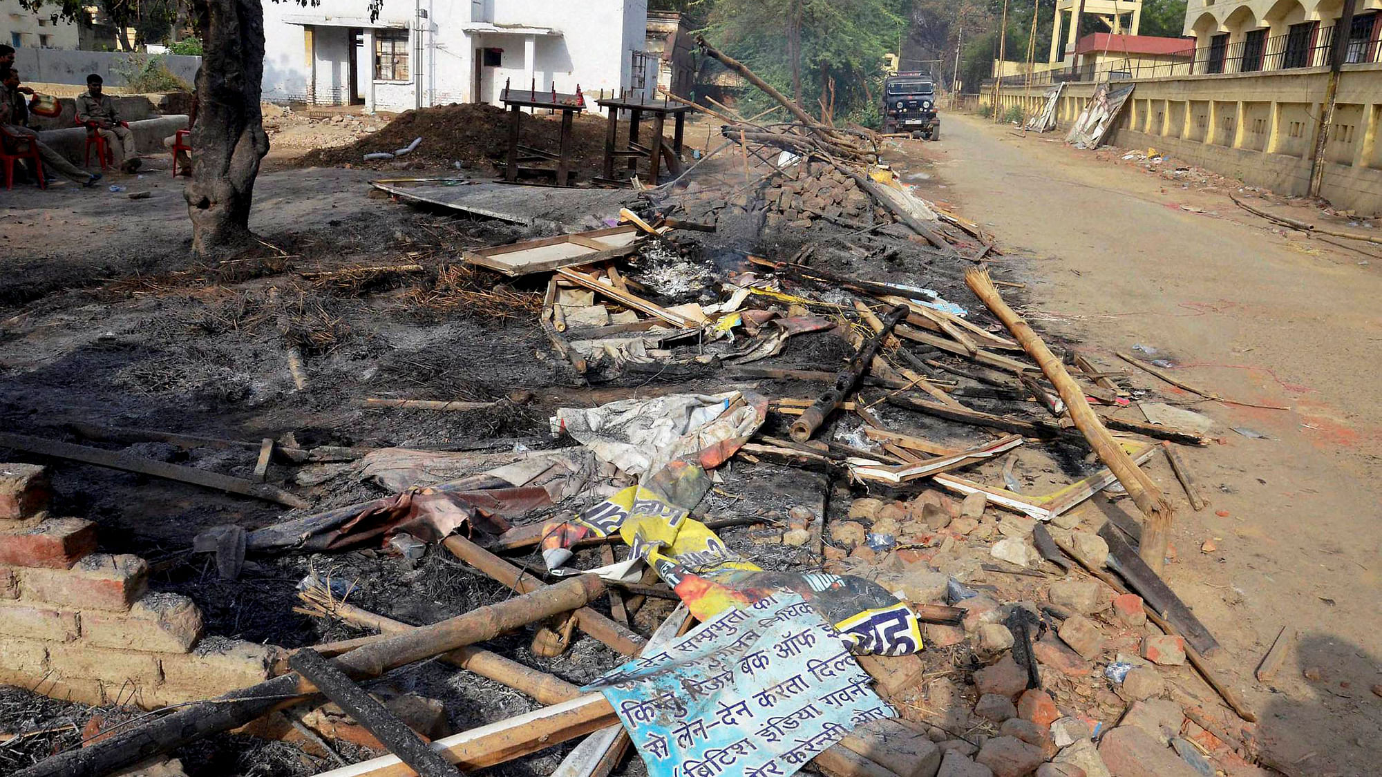 Gutted huts near Jawahar Bagh in Mathura on Friday, a day after violent clashes between encroachers and the police. (Photo: PTI) 