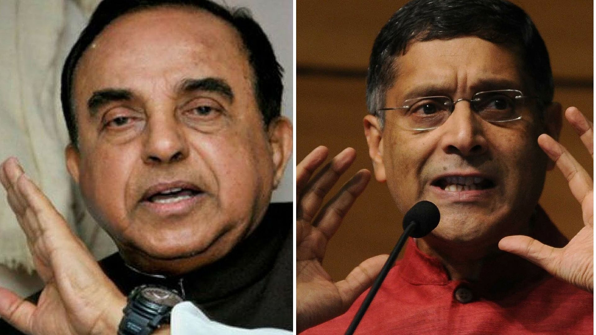 

Subramanian Swamy (L) and Arvind Subramanian (R). (Photo: <b>The Quint</b>)