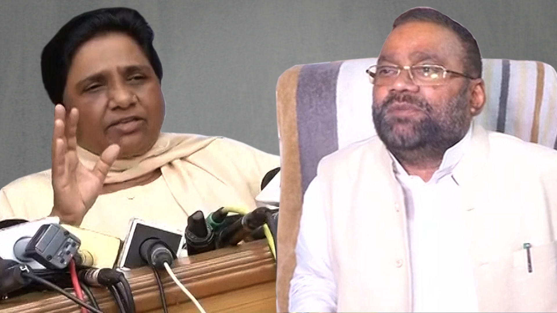 BSP supremo Mayawati (left) on Saturday launched a scathing attack on former BSP leader Swami Prasad Maurya (right). (Photo: altered by The Quint)