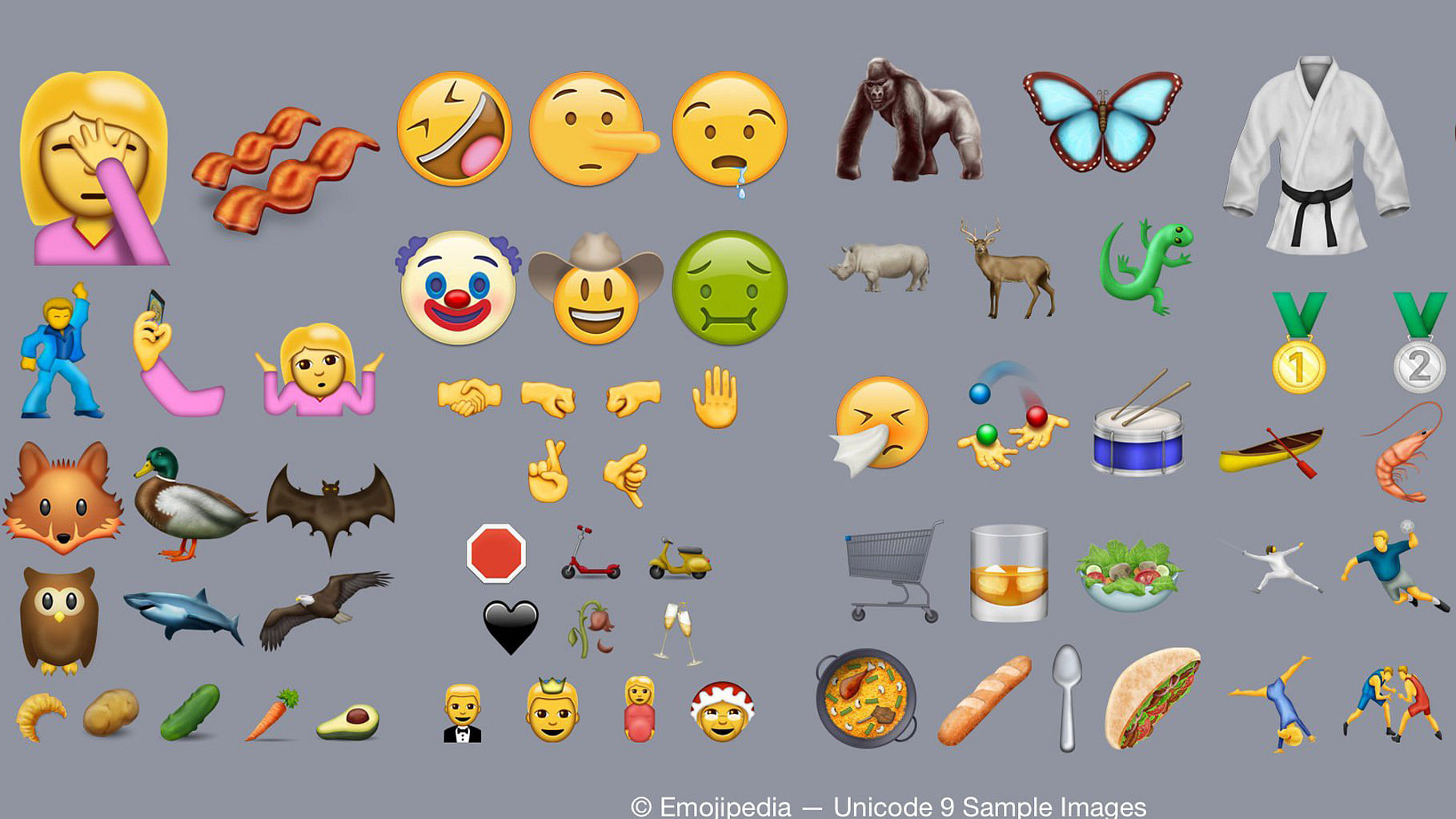 An image of some of the new emojis that have been released. (Photo: <a href="http://blog.emojipedia.org/unicode-9-0-released-with-72-new-emojis/">blog.emojipedia.org</a>)