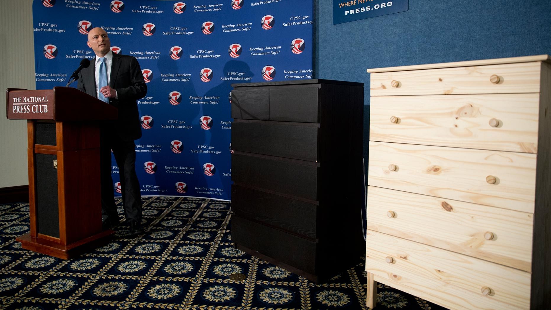 With two IKEA dressers displayed with Consumer Product Safety Commission (CPSC) Chairman Elliot Kaye. (Photo: AP)