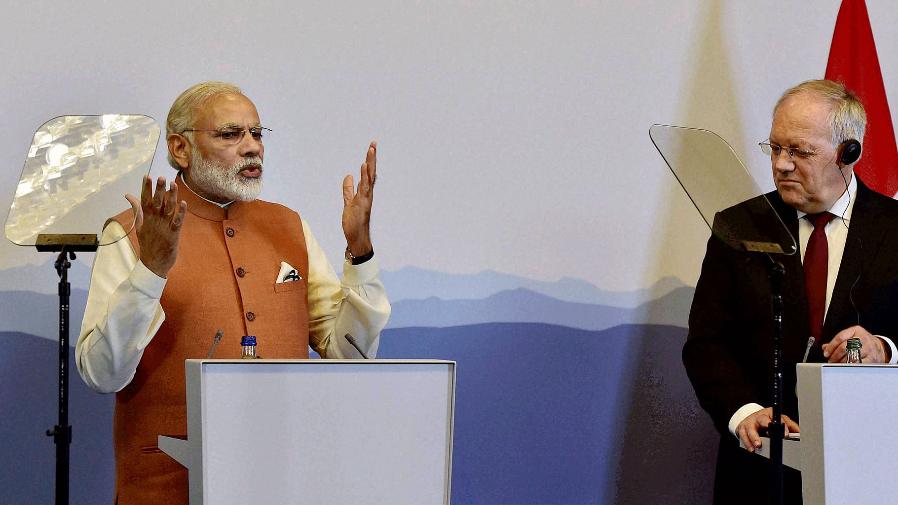 

Prime Minister Narendra Modi with  Switzerland’s President Johann Schneider-Ammann during their press statement in Geneva, Switzerland. (Photo: PTI)
