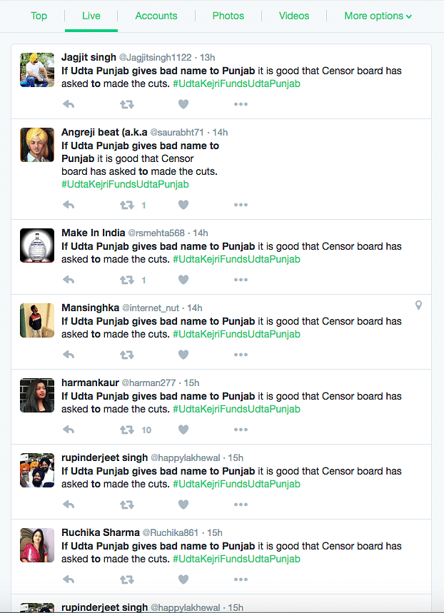Amid ‘Udta Punjab’ controversy, identical tweets trolling Delhi CM Kejriwal raises suspicion.