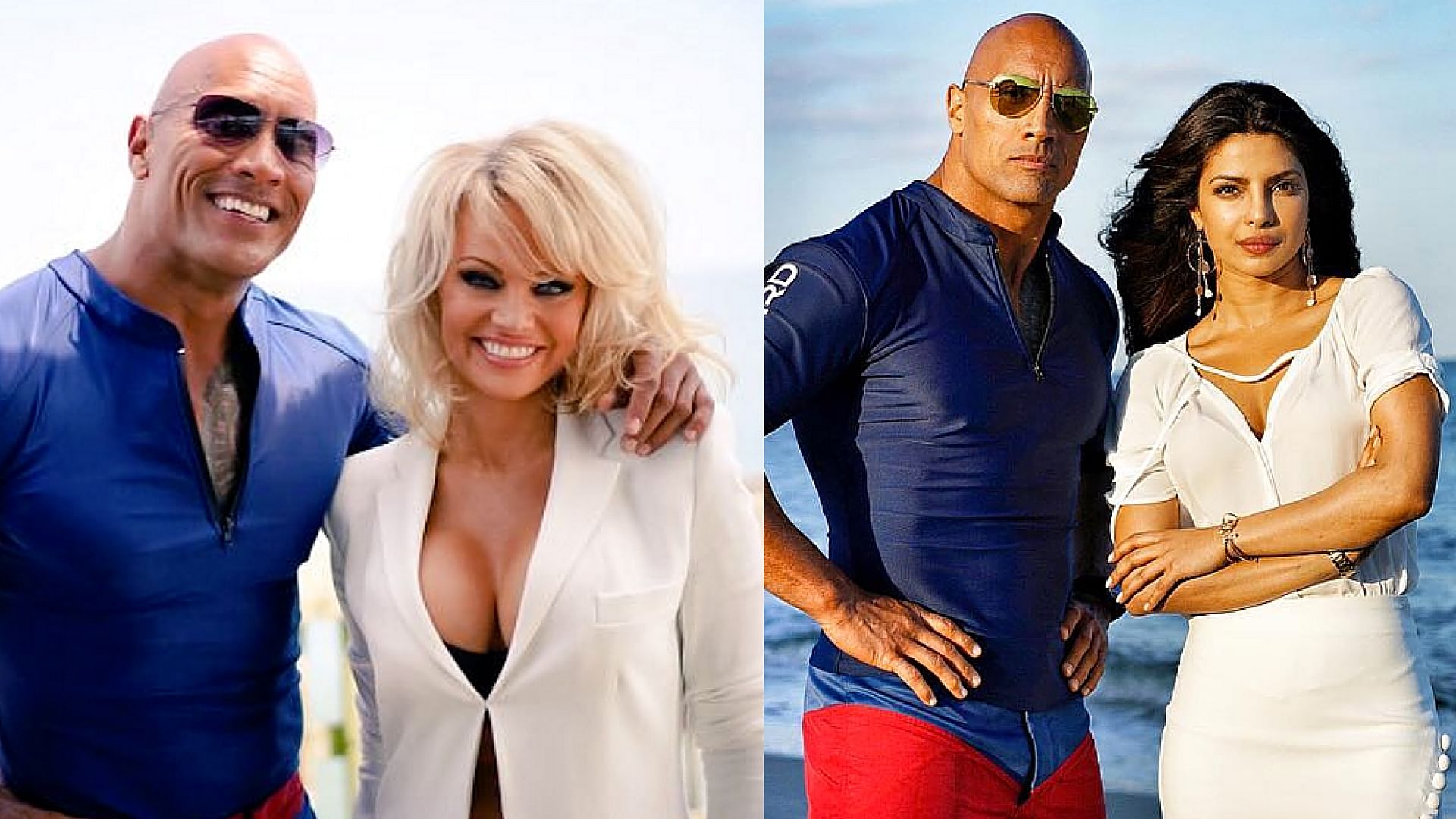 Dwayane Johnson poses with his two favourite Baywatch ladies Pamela Anderson and Priyanka Chopra (Photo courtesy: <a href="https://www.instagram.com/p/BEfKhawIhzb/">Instagram/@therock</a>)