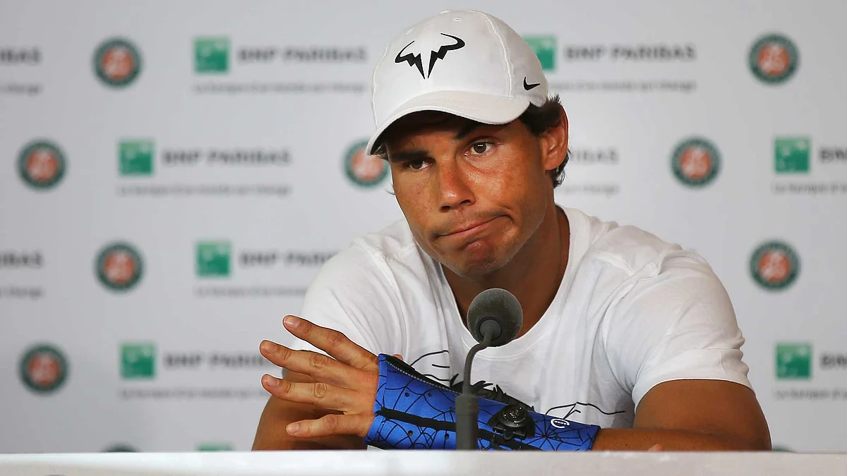 Rafael Nadal at the press conference in Roland Garros where he announced his decision to pull out of the tournament. (Photo: AP)