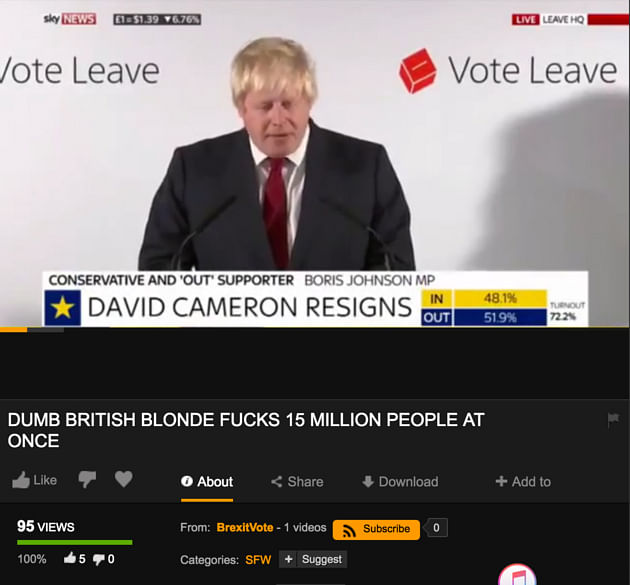 Post the Brexit vote, David Cameron resigned, the stocks have plummeted, and Johnson’s speech was put up on PornHub.