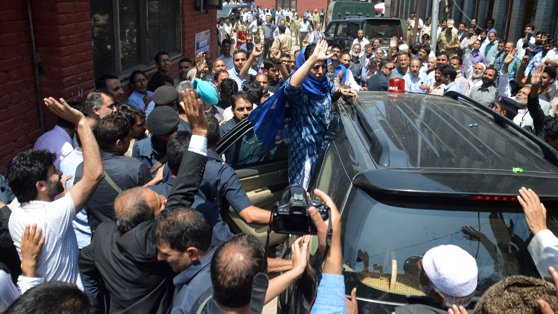 Jammu and Kashmir Chief Minister Mehbooba Mufti arrives to file her nominations from Anantnag assembly seat that fell vacant after the demise of her father and former chief minister Mufti Mohammad Sayeed; on 1 June  2016. (Photo: IANS)