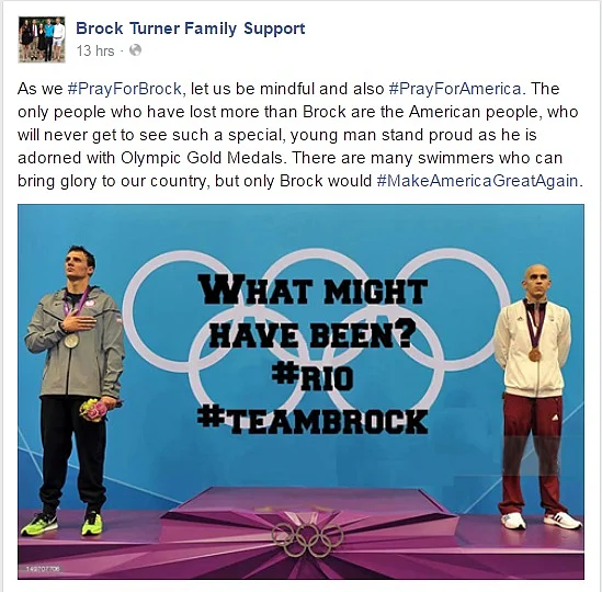 A post from the Facebook page. (Photo: Facebook/<a href="https://www.facebook.com/Brock-Turner-Family-Support-1119374058103620/?ref=br_rs">Brock Turner Family Support</a>)