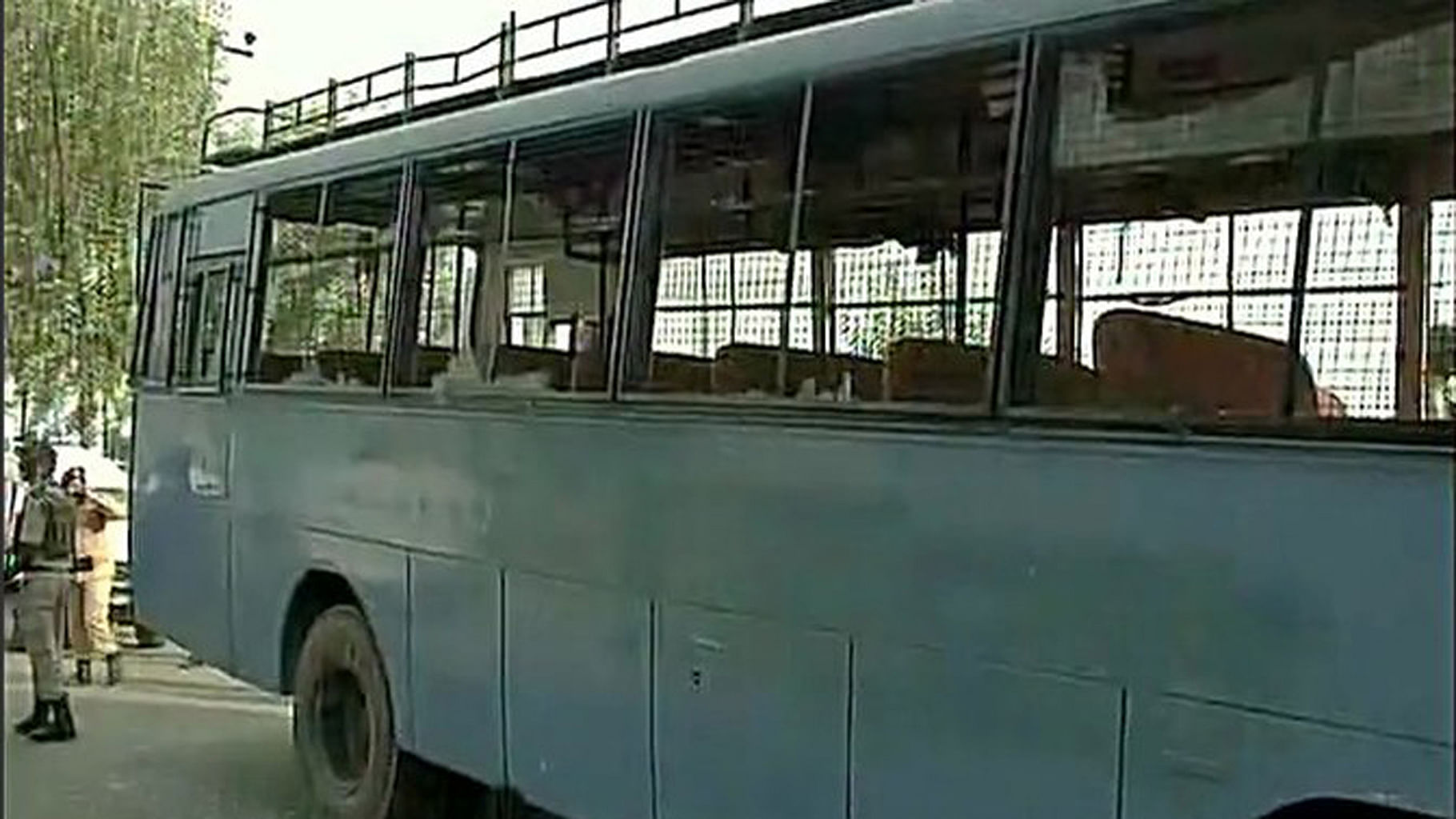 The CRPF bus that was attacked by the militants. (Photo Courtesy: <a href="https://twitter.com/ANI_news/status/746685800448851968">Twitter/@ANI_news</a>)