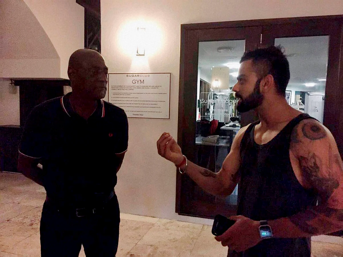 Indian Test skipper Virat Kohli meets Viv Richards during the current tour of the Caribbean (Photo: PTI)