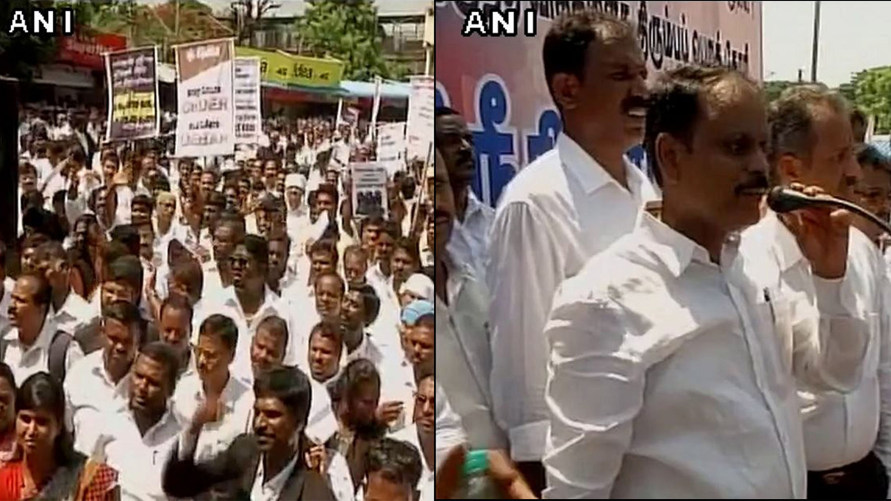 

Lawyers protest in Chennai against High Court amendment to Advocate act which enables it to debar erring lawyers. (Photo: ANI)