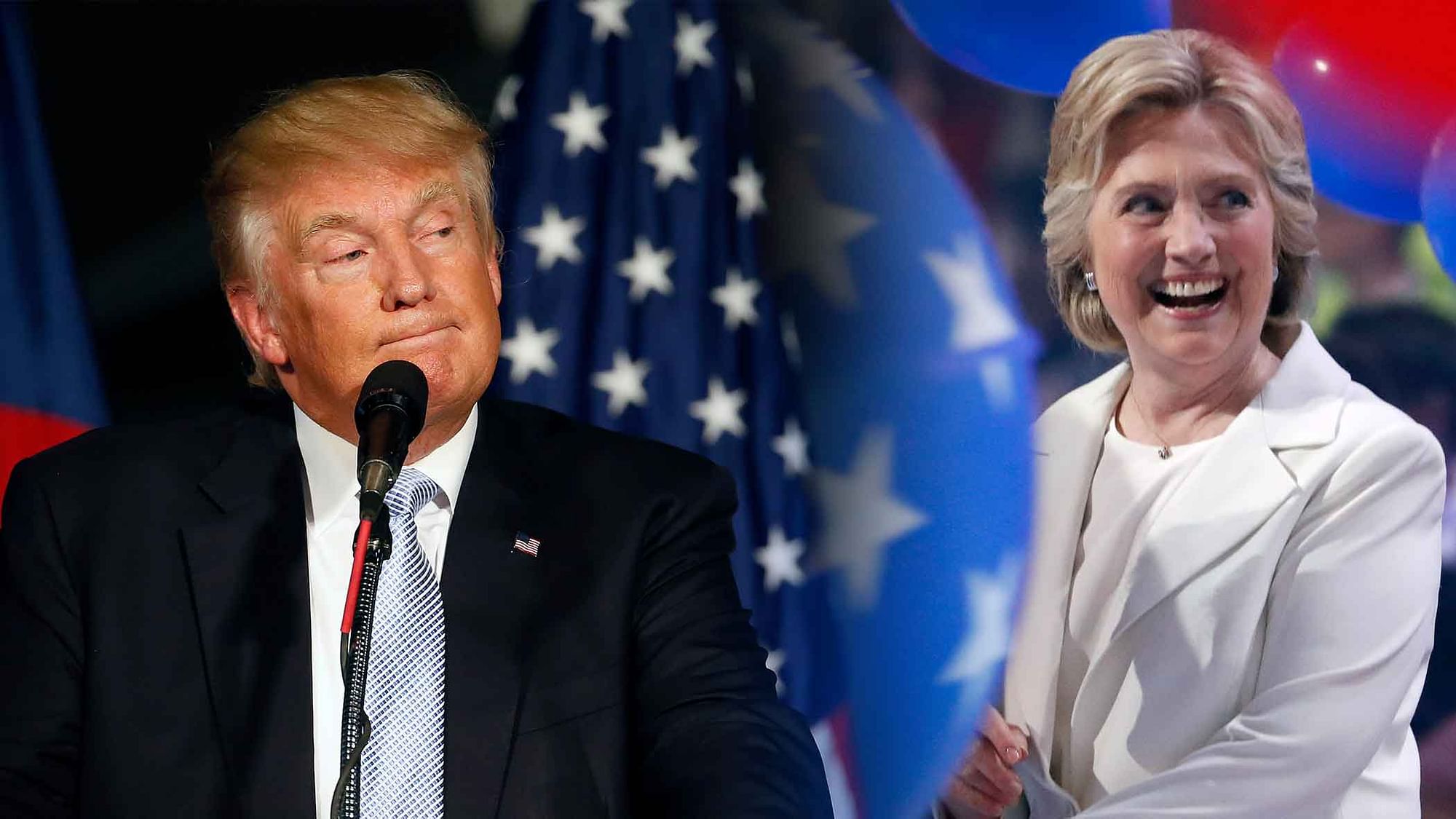 Donald Trump and Hillary Clinton tied in battle to be the next US President. (Phto Courtesy: AP/ modified by The Quint)