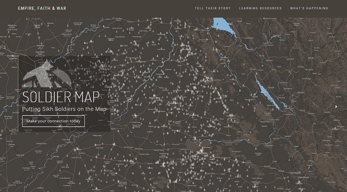 Mapping Sikh soldiers. (Screenshot Courtesy: <i><a href="http://www.empirefaithwar.com/page-6">Empire, Faith & War: The Sikhs and World War One</a>)</i>
