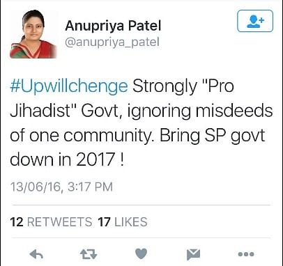 Anupriya Patel’s appointment is being questioned in light of the incendiary tweets allegedly posted by her.
