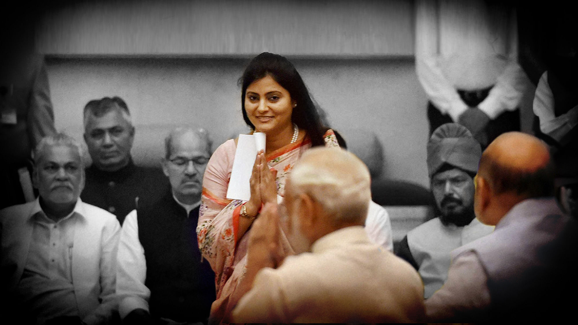 

Apna Dal leader Anupriya Patel before being sworn-in as Minister of State at a ceremony at Rashtrapati Bhavan in New Delhi on Tuesday. (Photo: PTI/ Altered by <b>The Quint</b>)