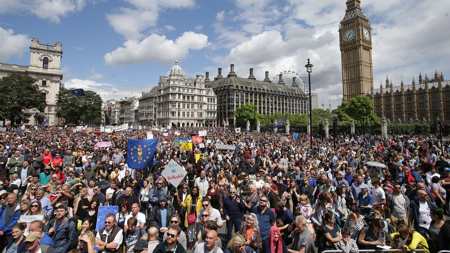 “Remain” supporters demonstrate in Parliament Square, London, to show their support for the European Union in the wake of the referendum decision (Photo: AP)