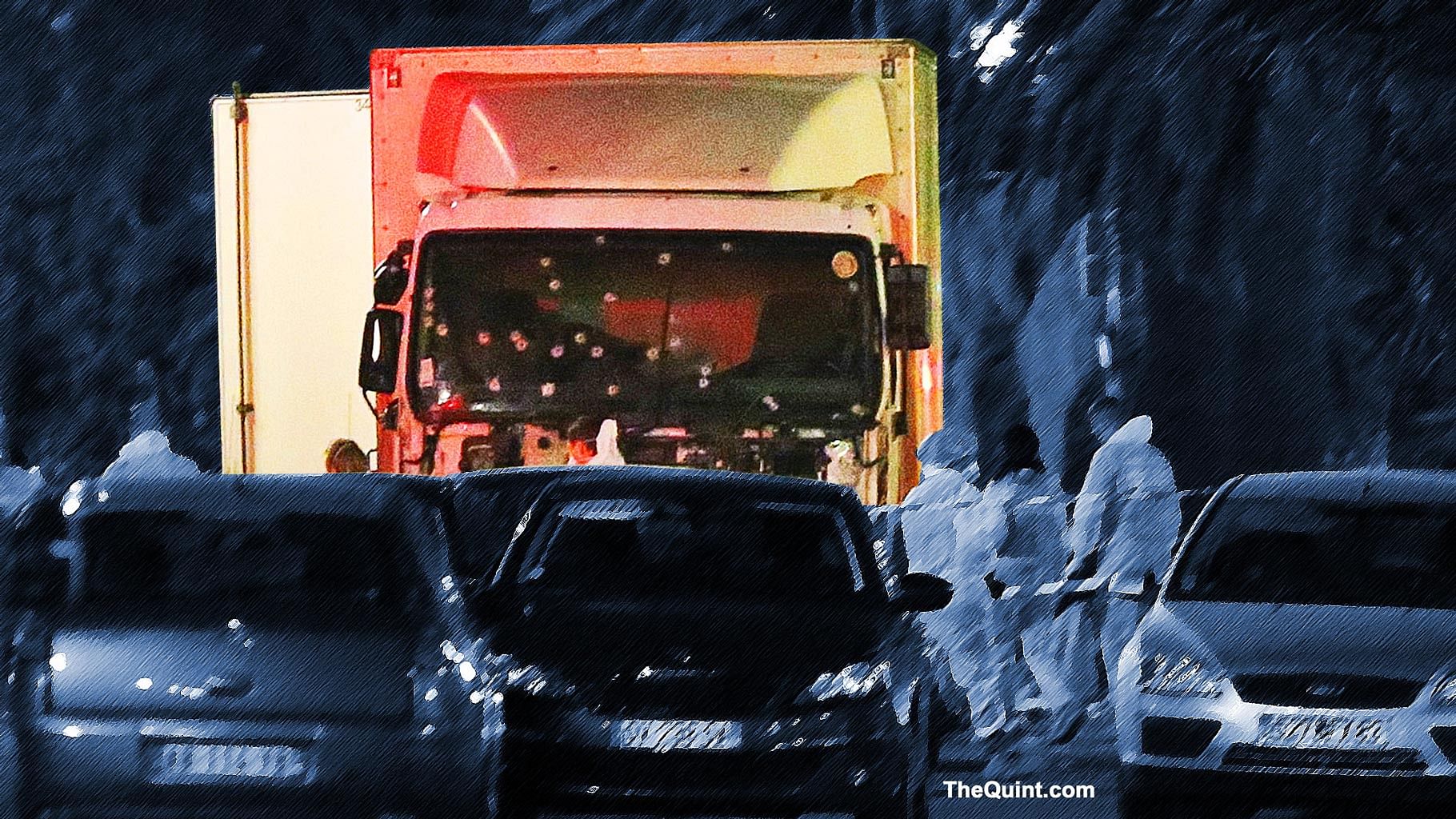 

The truck which slammed into revelers is seen near the site of an attack in the French resort city of Nice. (Photo: <b>The Quint</b>)
