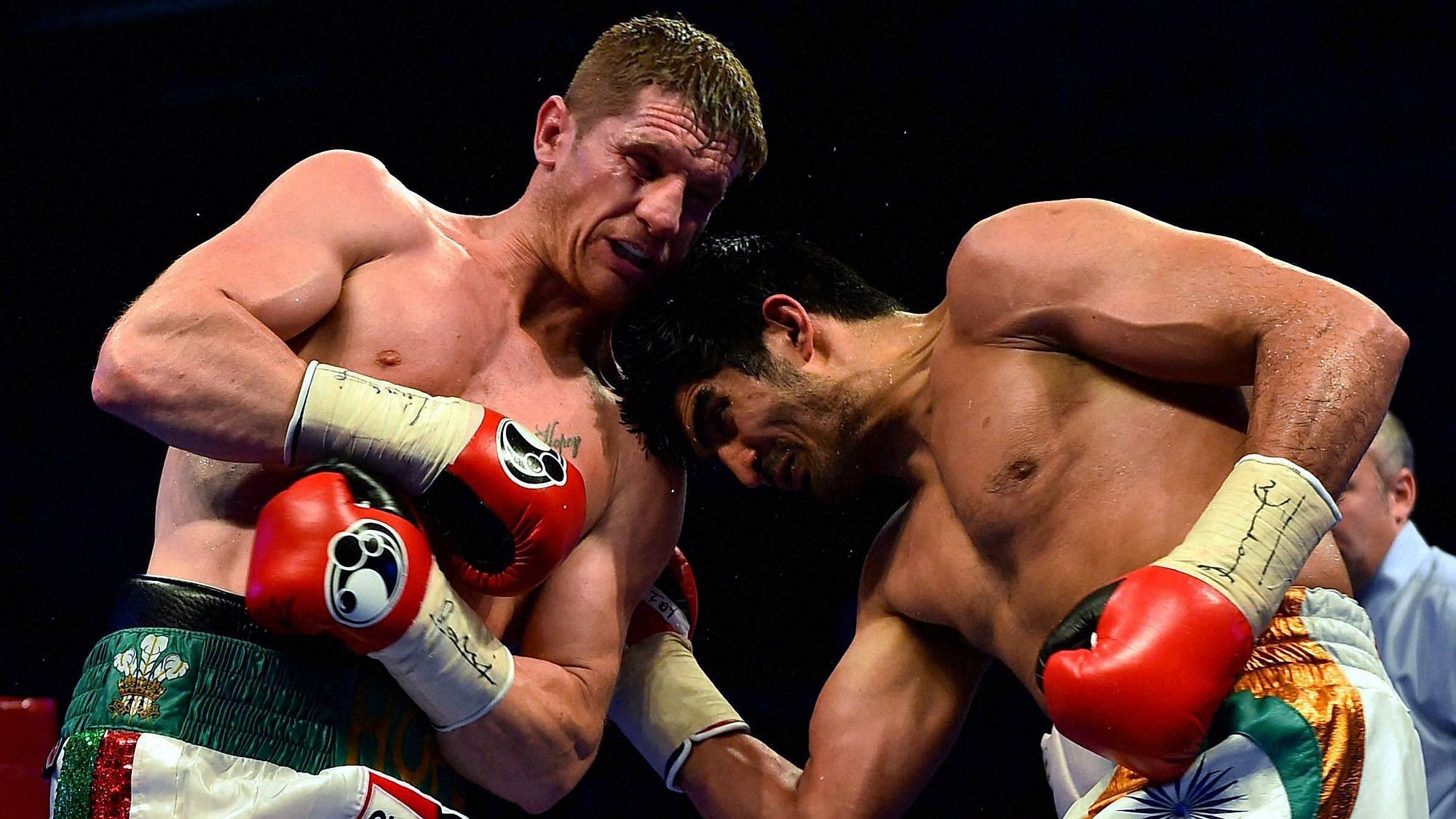 Vijender Singh in action during his WBO Asia title clash. (Photo: PTI)