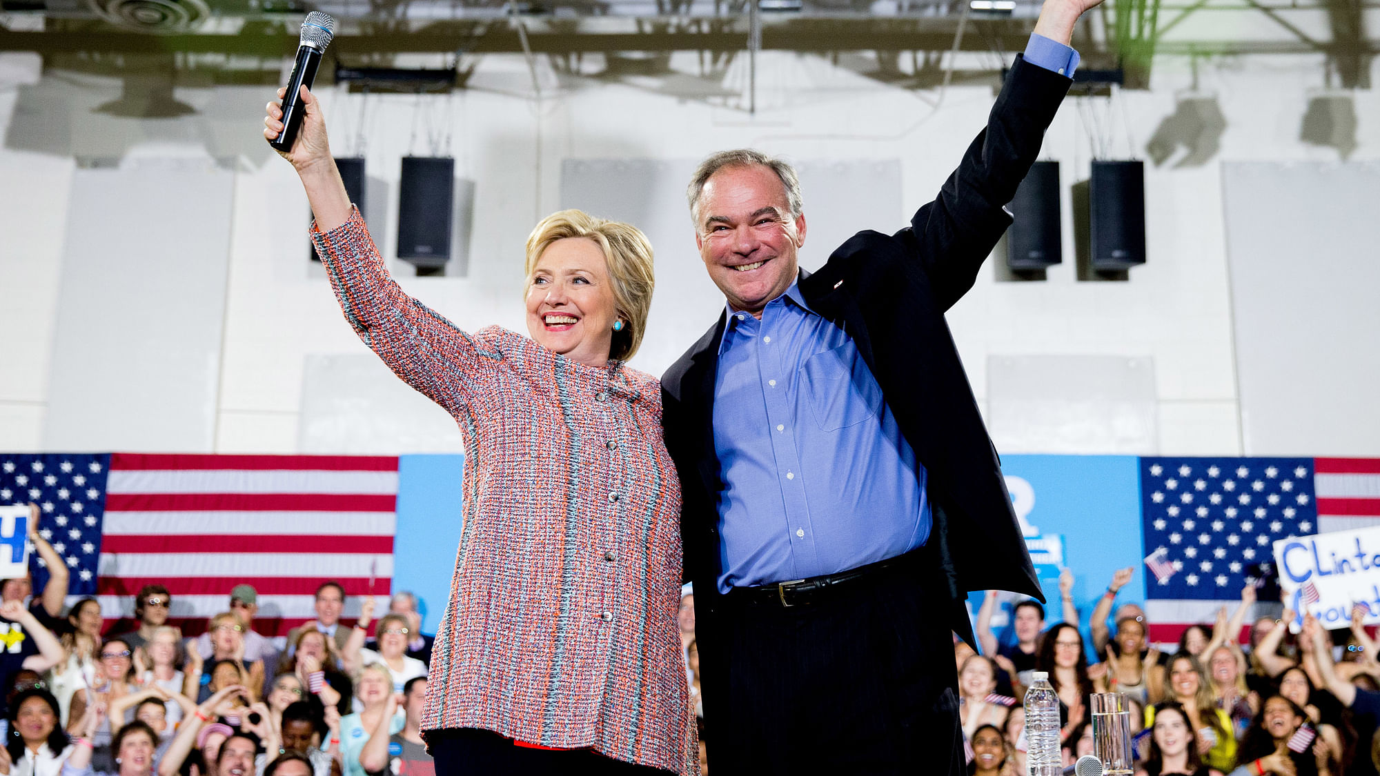 File photo of Hillary Clinton with Tim Kaine at a rally in Virginia. (Photo: AP)