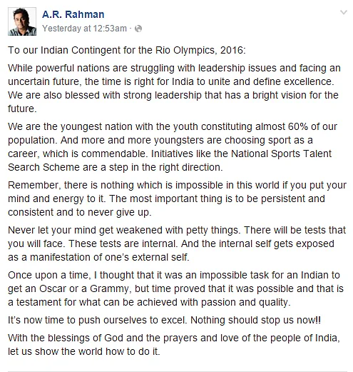 (Photo Courtesy: Screengrab of AR Rahman’s Facebook post)
