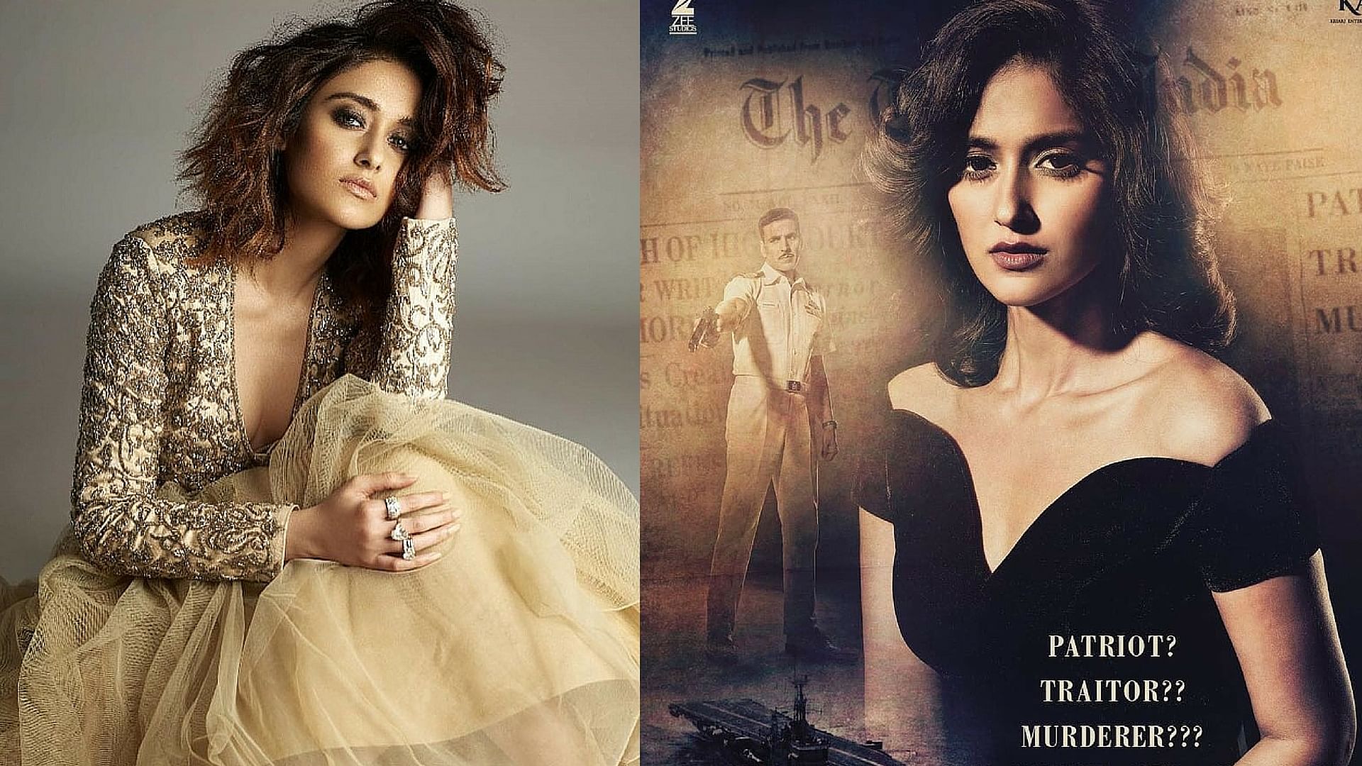 Ileana D’Cruz on a recent magazine cover, and  a poster in <i>Rustom. </i>(Photo courtesy: <a href="https://www.instagram.com/ileana_official/?hl=en">Instagram</a>/ ileanaofficial/ Zee Studios)