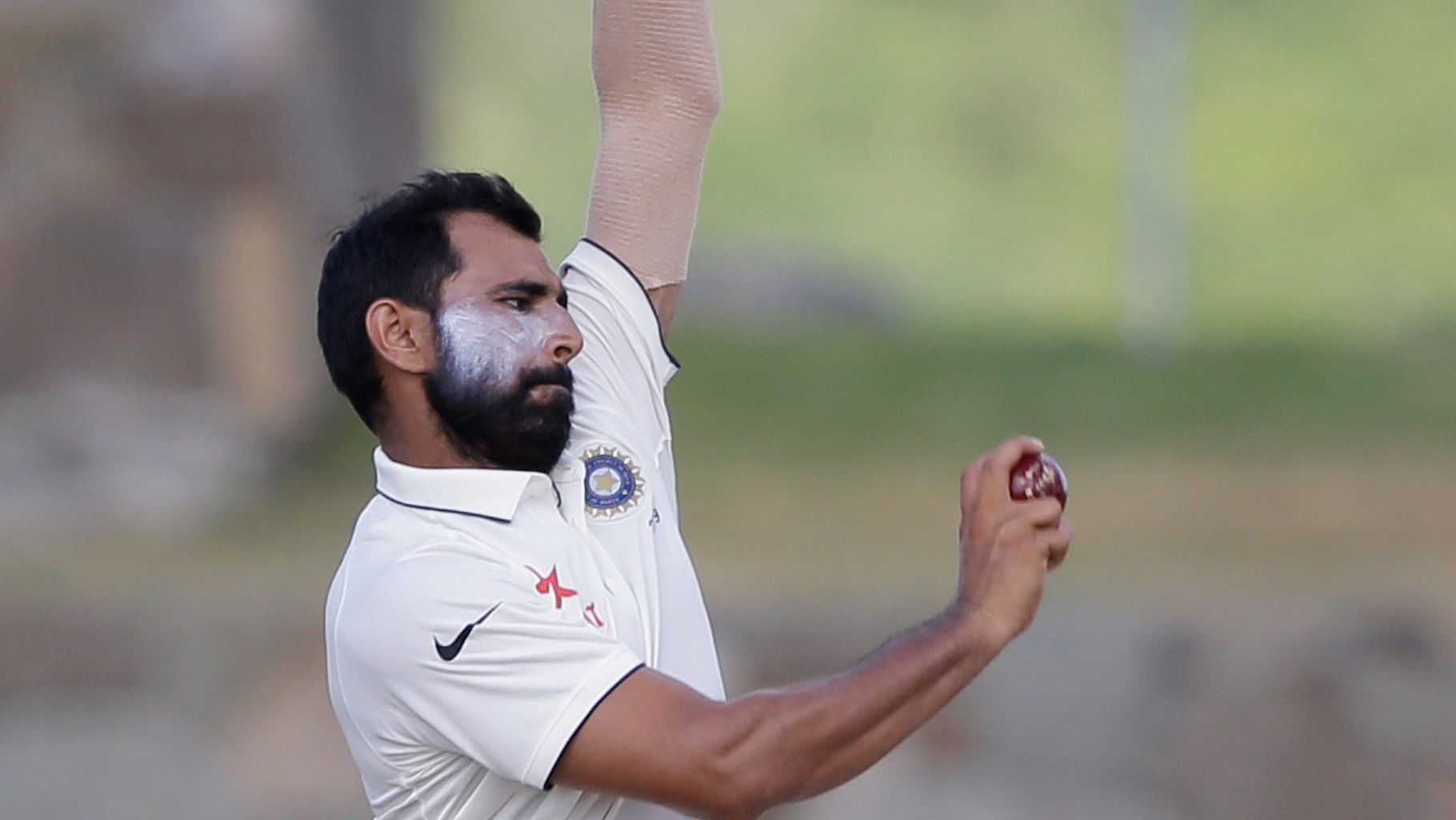  Mohammed Shami bowls against West Indies during day three of the first Test. (Photo: AP)