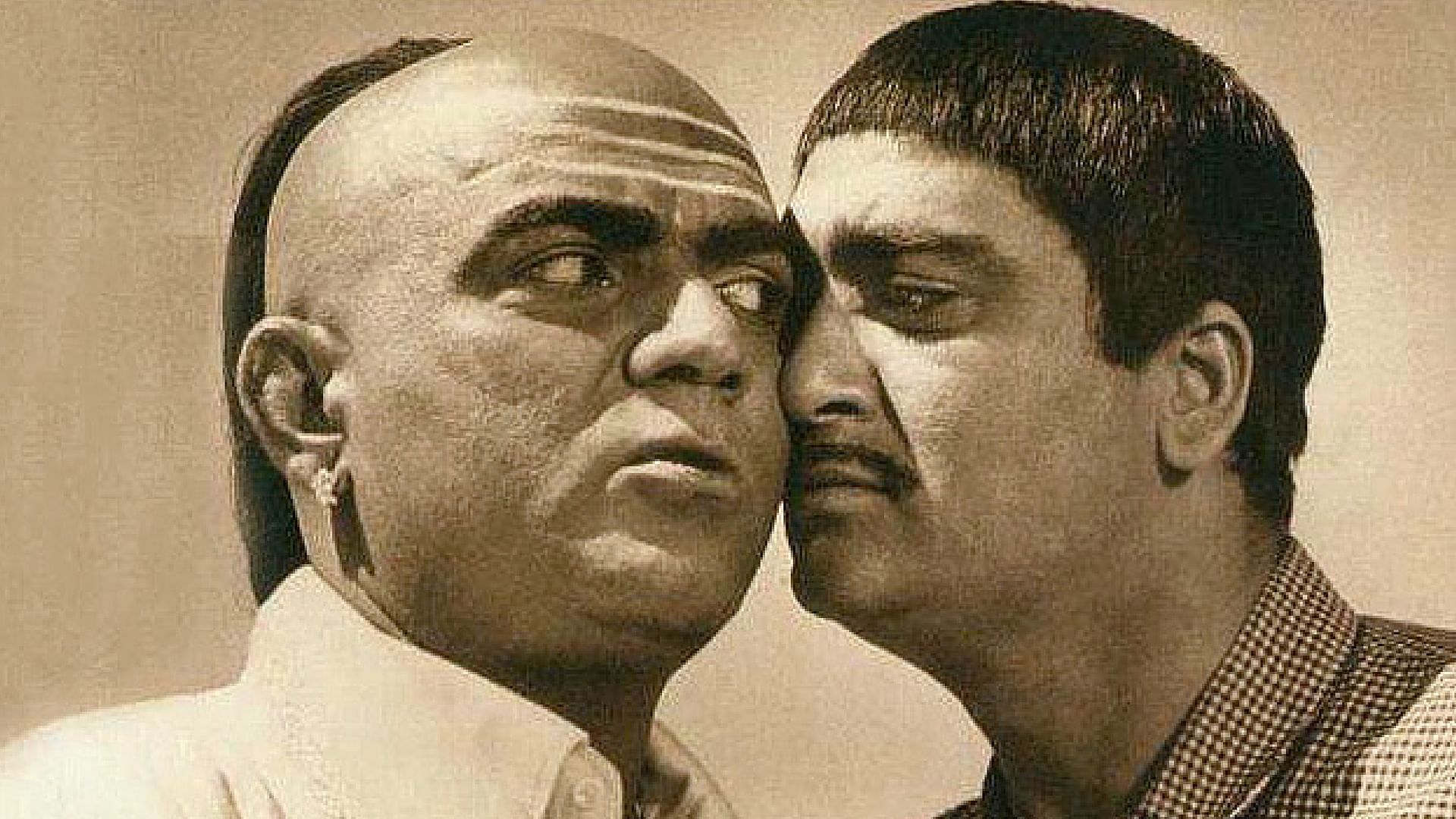 Mehmood with Sunil Dutt in a still from <i>Padosan</i>.