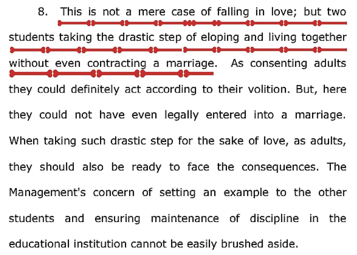 A breakdown of  Kerala HC’s ‘legal’ judgement, upholding  the expulsion of a student for living with her boyfriend.
