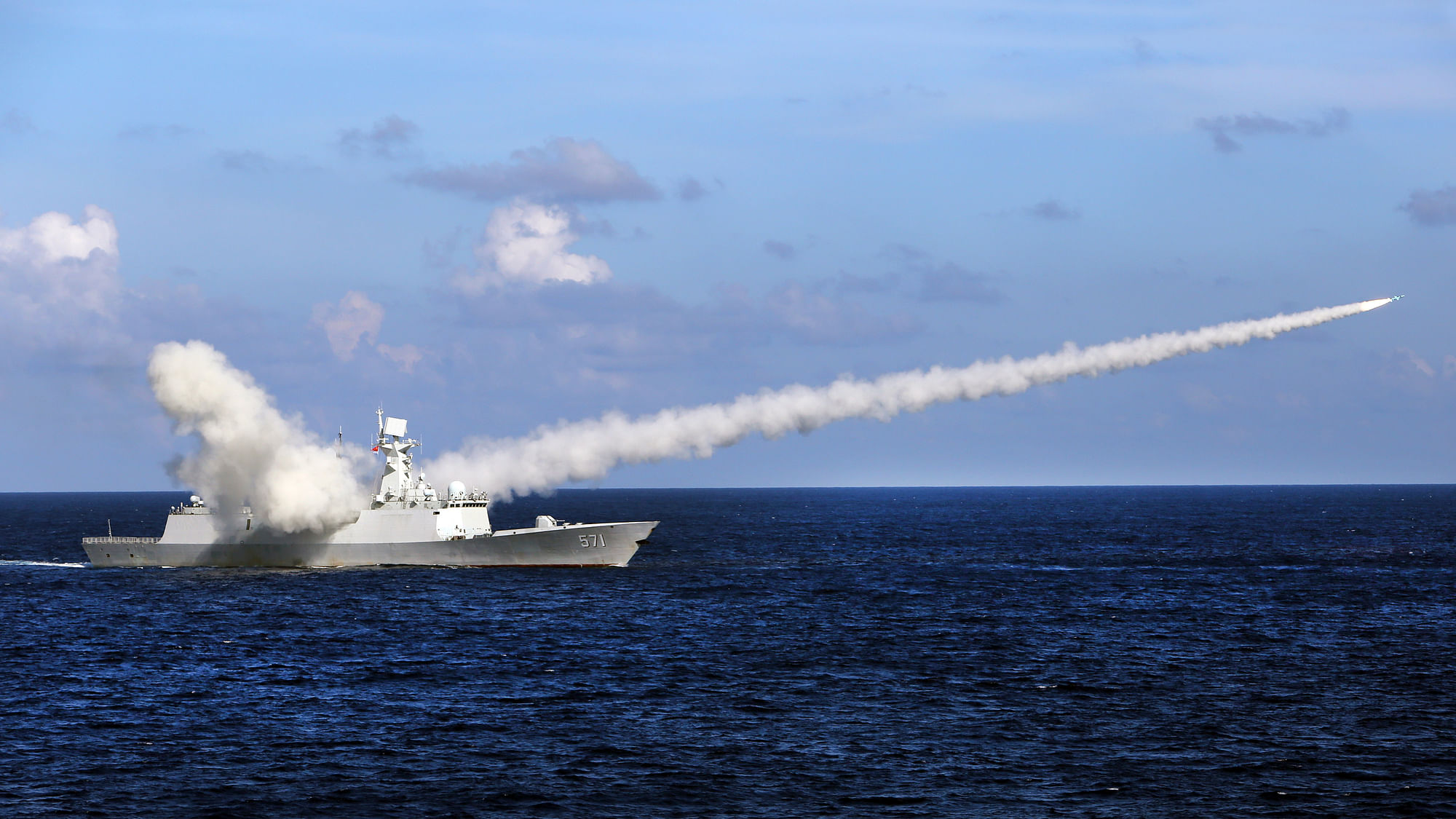 File photo of Chinese missile frigate Yuncheng launching an anti-ship missile during a military exercise in the waters near south China’s Hainan Island and Paracel Islands. (Photo: AP)