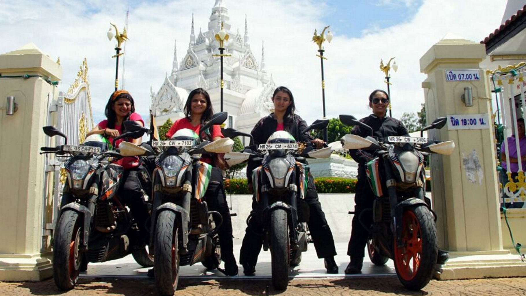 The Biking Queens in the the Surat Thani City Pillar Shrines in Thailand. (Photo Courtesy: Facebook/<a href="https://www.facebook.com/BikingQueensSurat/photos/a.887965764611993.1073741829.886942381380998/1097402743668293/?type=3&amp;theater">Biking Queens</a>)