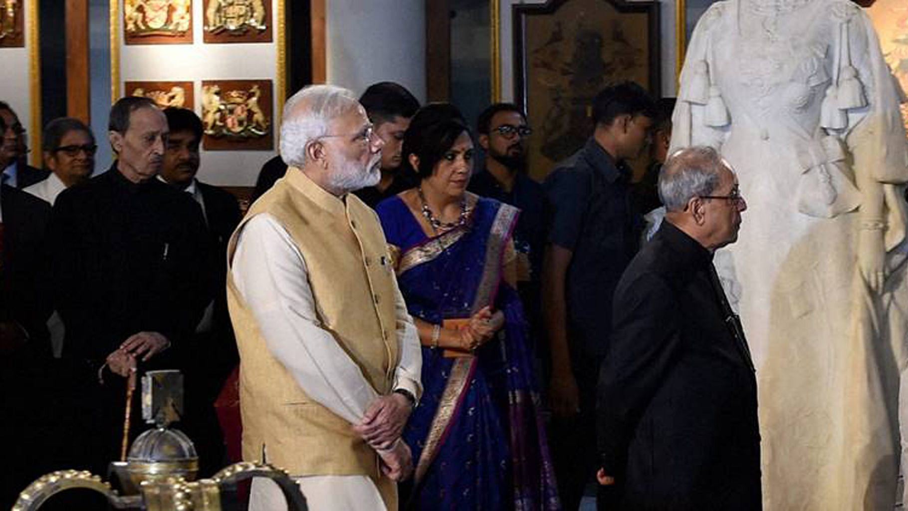 President Pranab Mukherjee with Prime Minister Narendra Modi during the Rashtrapati Bhavan Museum inaguration by Modi. (Photo: PTI)