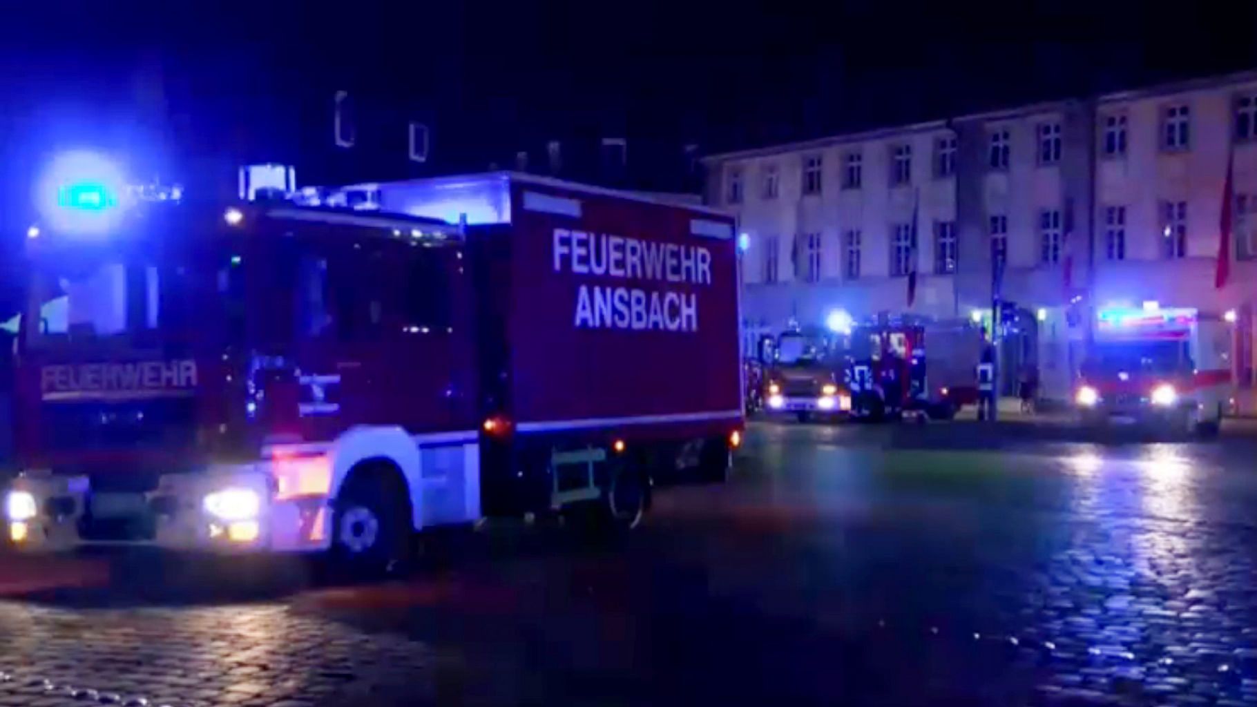 Fire trucks and ambulances stand in the city center of Ansbach near Nuremberg, southern Germany. (Photo: AP)