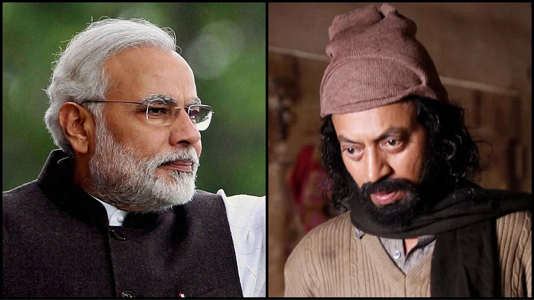 Prime Minister Narendra Modi and actor Irrfan Khan (right). (Photo: <b>The Quint</b>)