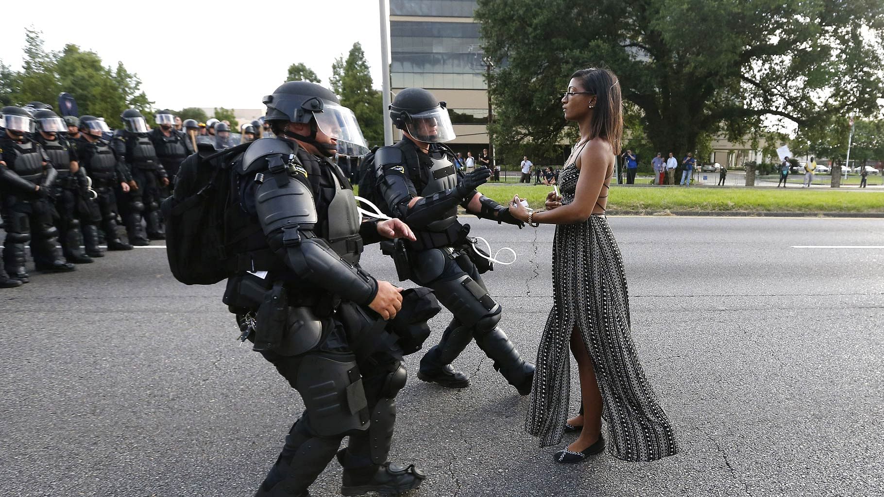Leshia Evans, a demonstrator protesting the shooting death of Alton Sterling is detained by law enforcement near the headquarters of the Baton Rouge Police Department in Louisiana. (Photo: Reuters)