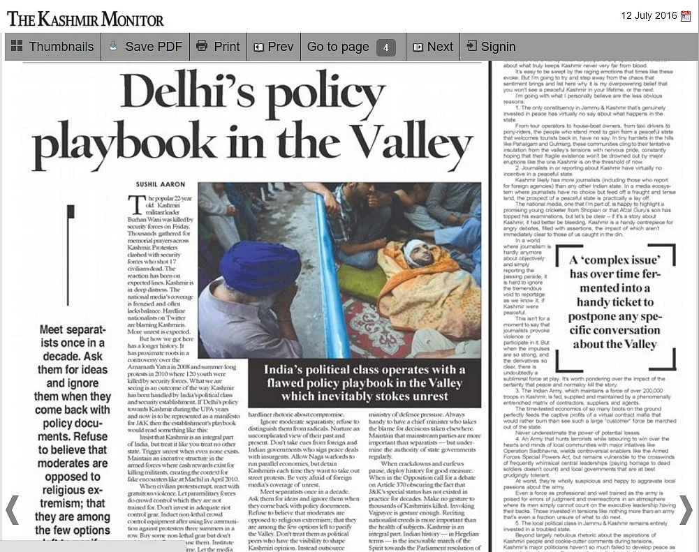 An editorial from <i>The Kashmir Monitor</i>. (Photo: (Photo: Screenshot/<a href="http://www.kashmirmonitor.in/Details/106593/thousands-bid-adieu-to-%E2%80%98commander-burhan"><i>The Kashmir Monitor</i></a>)