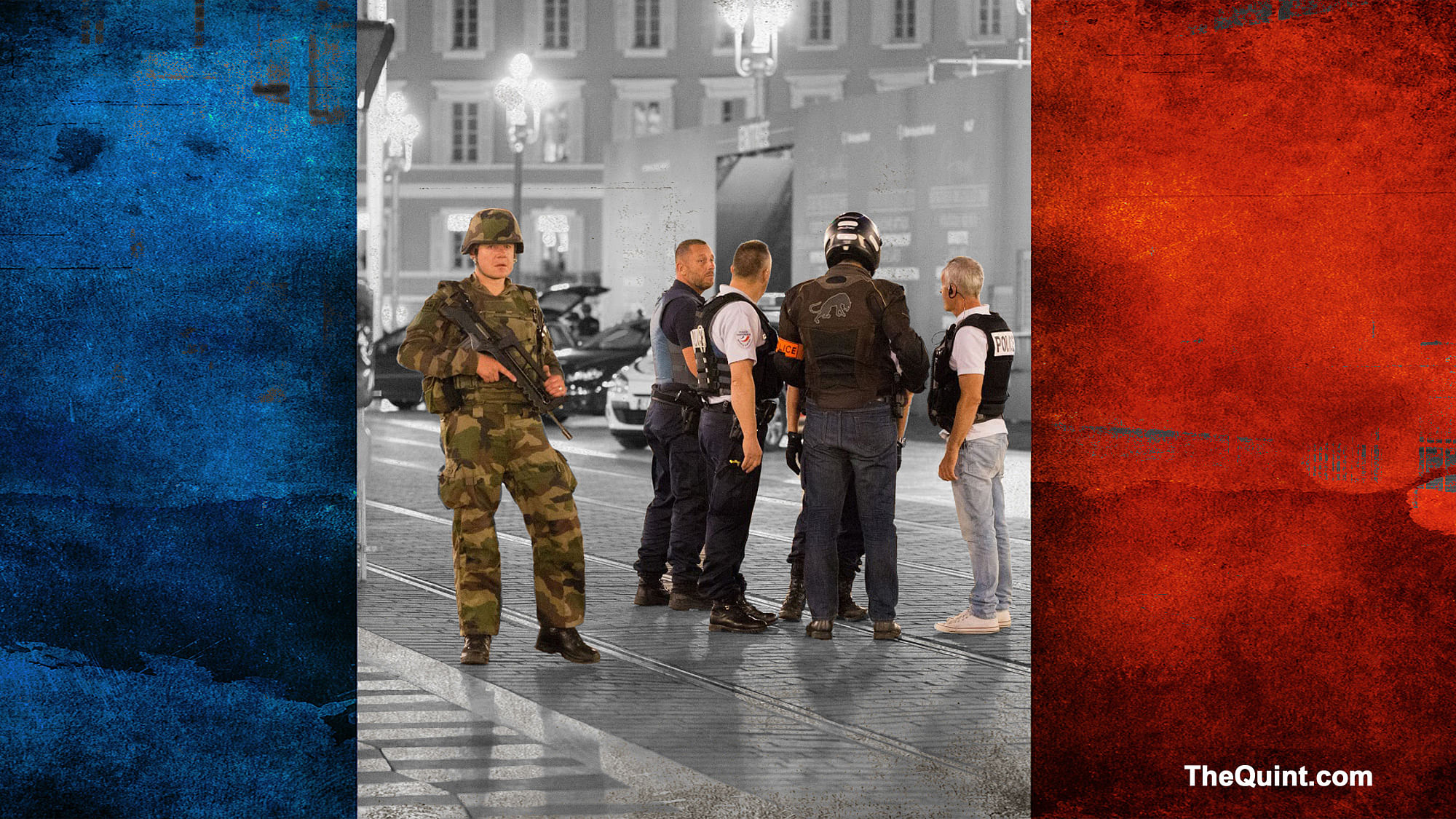 Military deployed after a man drove through crowds of people celebrating the French National Holiday. (Photo: Reuters, Altered by <b>The Quin</b>t/Hardeep Singh)