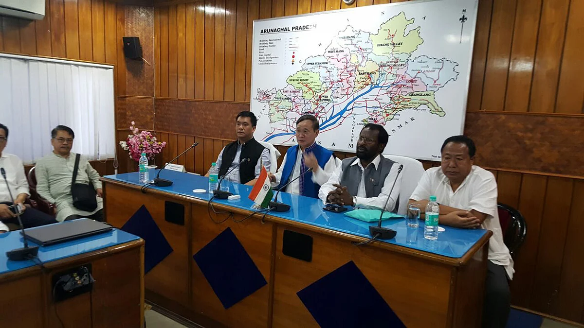 Arunachal Pradesh’s former Chief Minister Nabam Tuki and others at a Congress Legislative Party meeting in the state capital, Itanagar. (Photo: IANS)