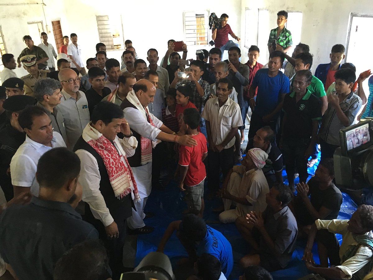 Rajnath Singh met family members of those affected by floods in  Assam.