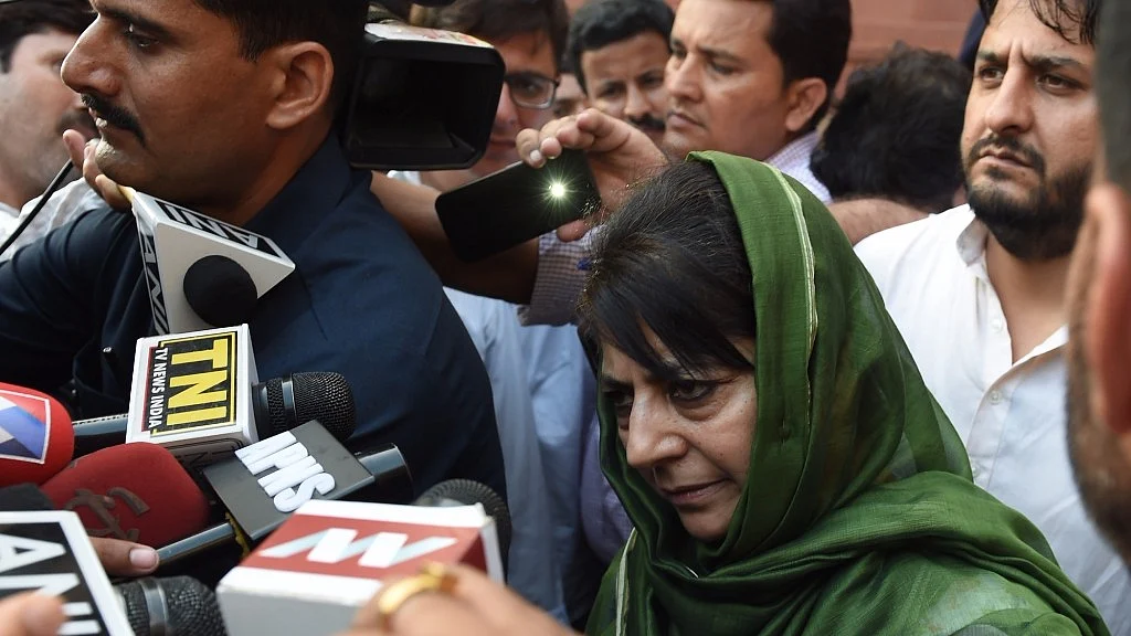 Jammu and Kashmir Chief Minister Mehbooba Mufti comes out of Home Ministry after meeting Union Home Minister Rajnath Singh in New Delhi, 8 August, 2016. (Photo: IANS)