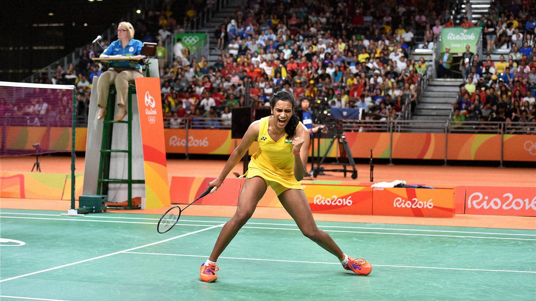 India’s PV Sindhu in action against Carolina Marin of Spain in badminton women single’s final. (Photo: PTI)