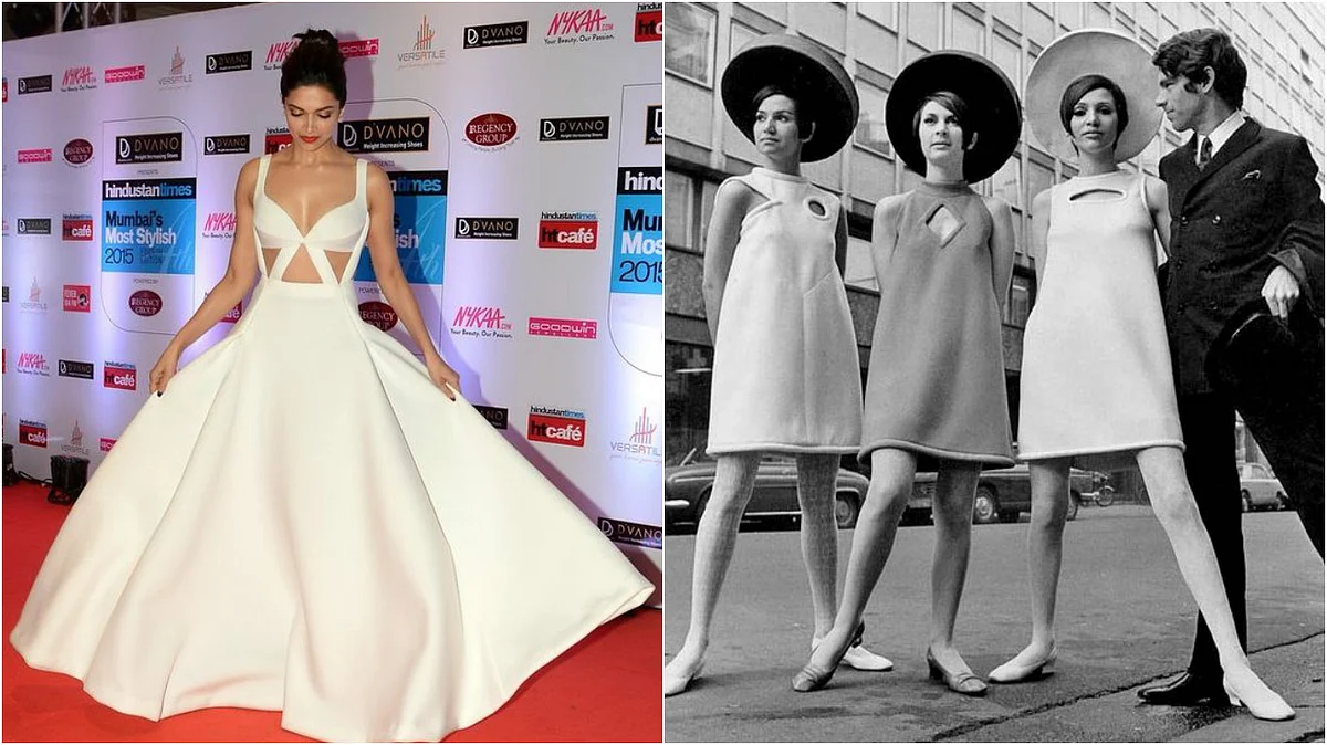 Deepika Padukone (left), designer Pierre Cardin with models wearing his designs. (Photo Courtesy: Pinterest.com)