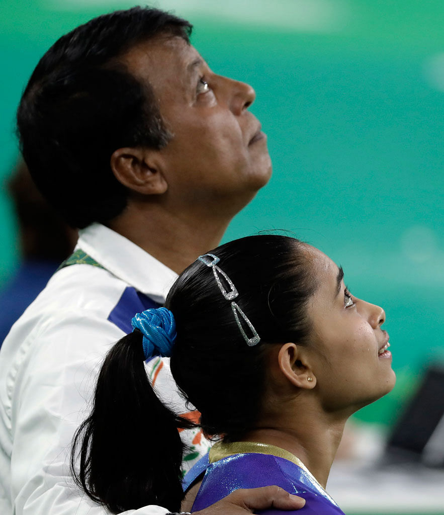 India’s gymnast Dipa Karmakar finishes fourth in women’s individual vault finals.