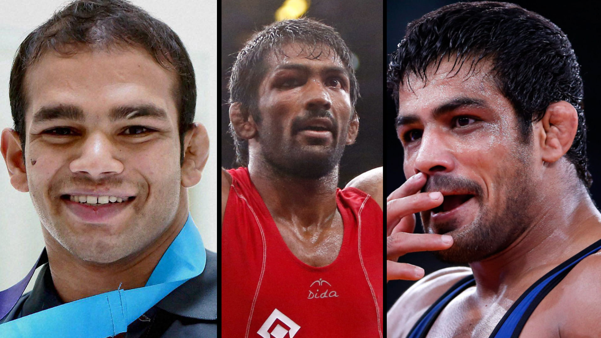 Indian wrestlers Narsingh Yadav, Yogeshwar Dutt and Sushil Kumar. (Photo: <b>The Quint</b>)