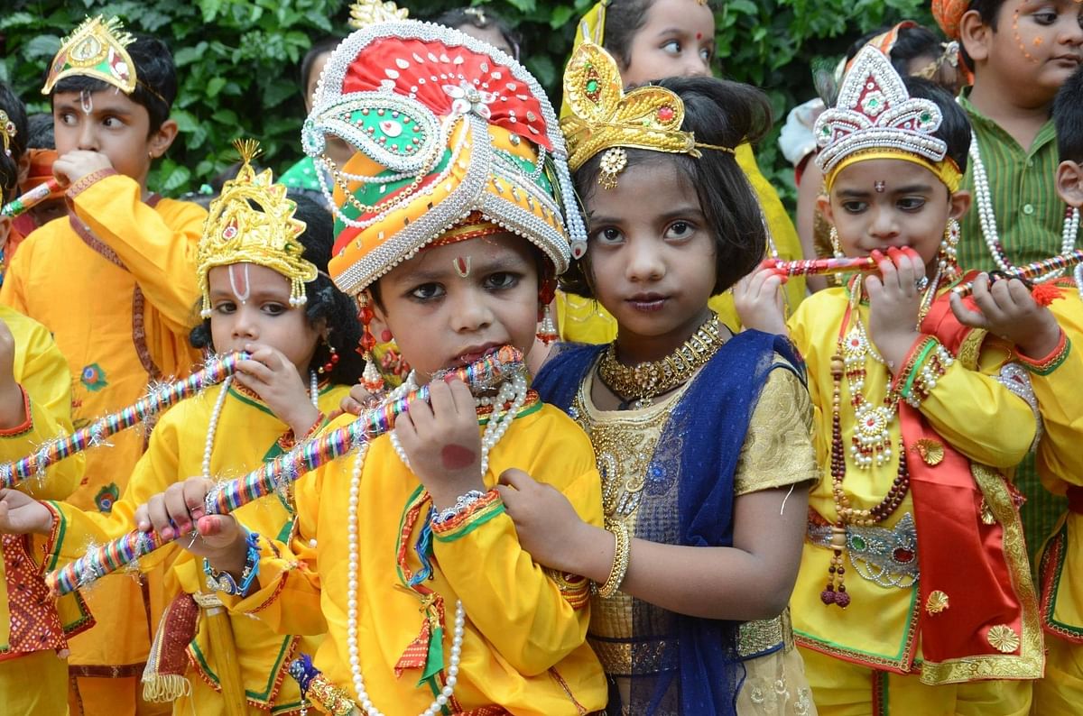 Children across the country dress as Lord Krishna to celebrate Janmashtami.