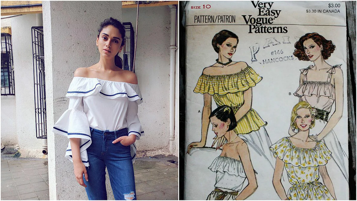 Aditi Rao Hydari (left), design idea book from the 70s (right). (Photo Courtesy: Pinterest.com)