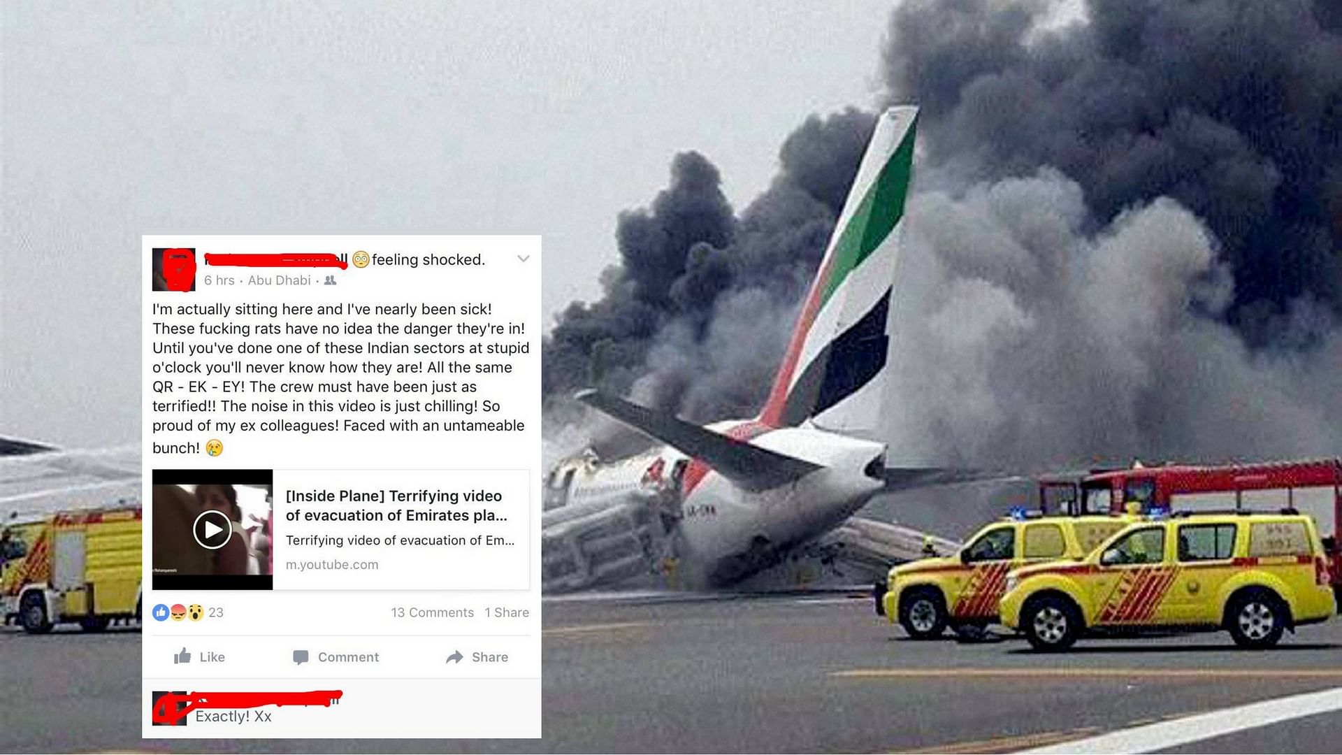 The Emirates plane crash-landed at the Dubai airport and caught fire on the runway. (Photo: PTI)